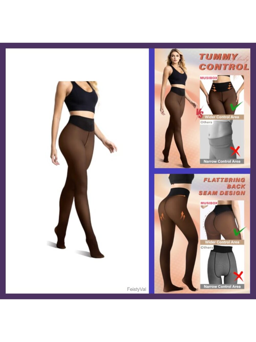 Faux Sheer Fleece Lined Tights Thermal Leggings Tummy Control Seamless